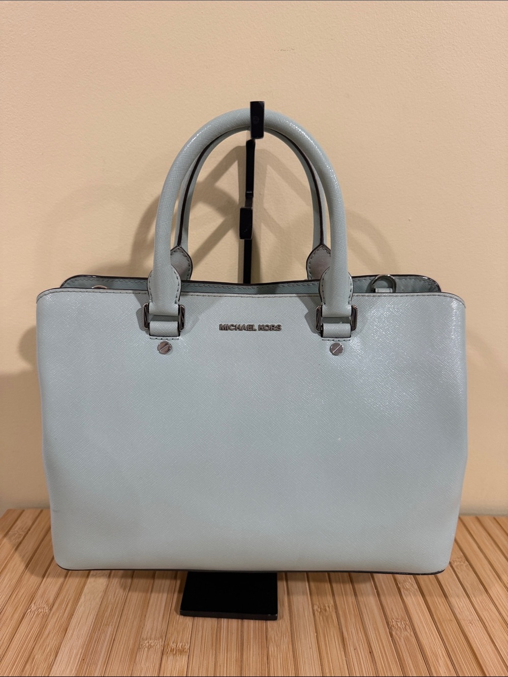Michael Kors Pale Blue Saffiano Leather Satchel Michael Kors Handbag  MK Purses